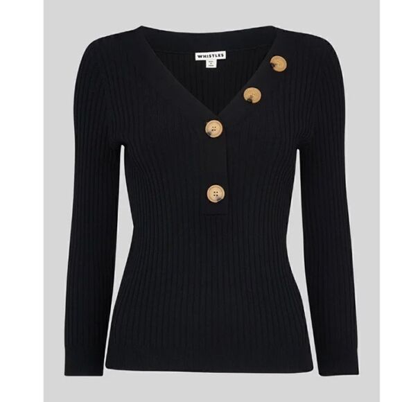 WHISTLES Button Detail Ribbed Sweater in black size - Picture 3 of 11